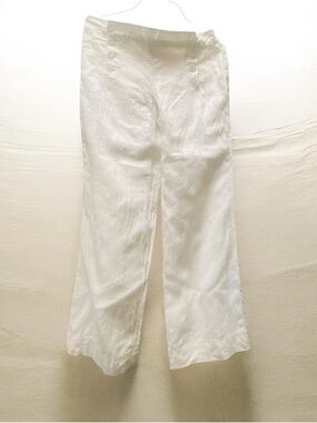 Sexy  White Wide-Leg 100% Linen Women’s Pants 10